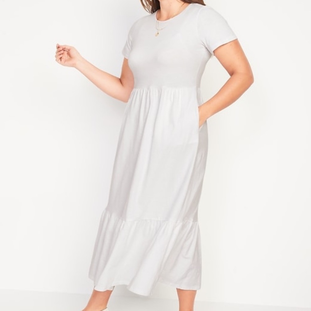 Short-Sleeve Tiered Slub-Knit Midi Swing Dress - Picture 5 of 5